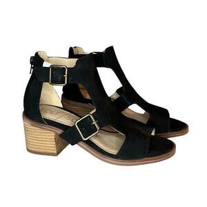 Sole Society So Tonni Black Suede Buckle Block Heel Sandals Size 5.5
